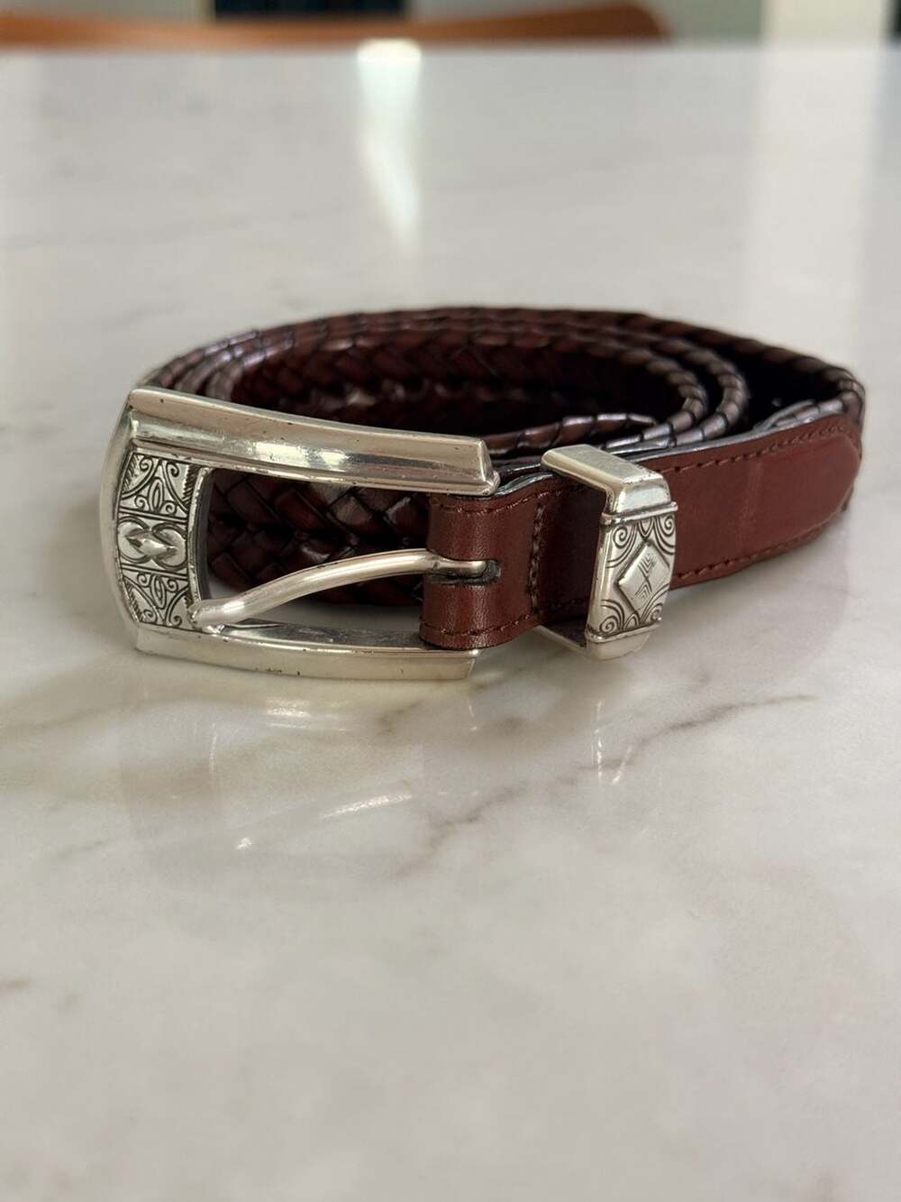 Brighton L34 Women's Leather Belt Silver Buckle Concho Accents
